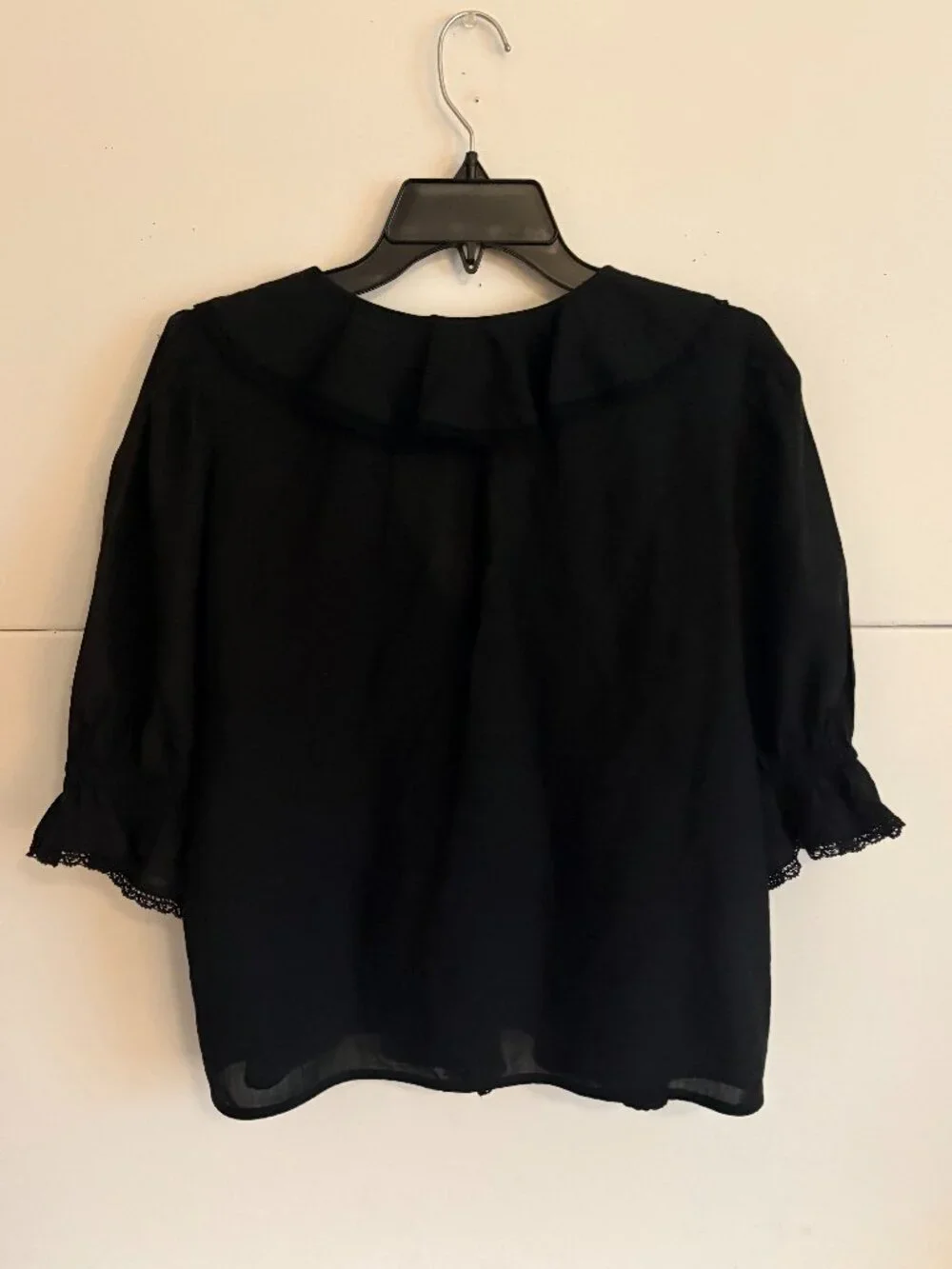 Madewell Black Cotton Pintuck Ruffle Blouse Short Puff Sleeve Victorian Top L